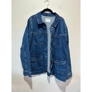 Old Navy denim jacket womens L longer cut chore utility dark wash